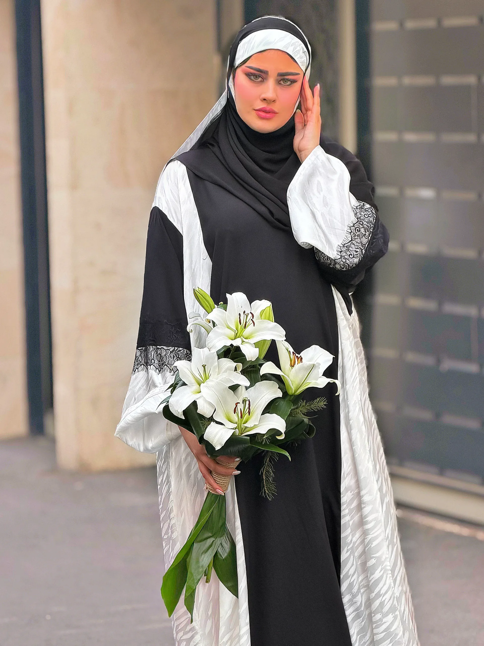 عبا رمضان فاخر مجلسی گلچهره (سفید مشکی) - تصویر 6